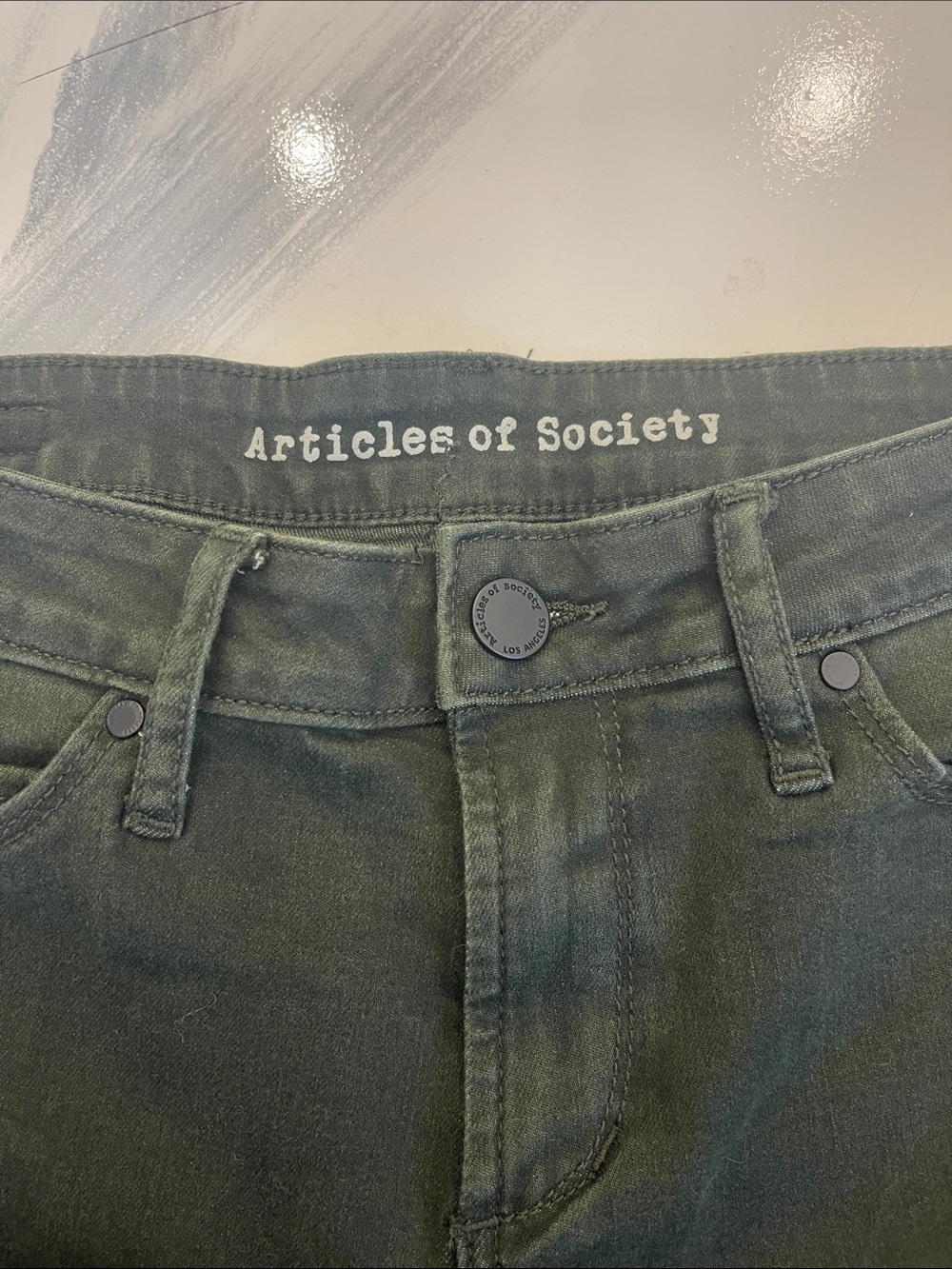 Articles Of Society Dark Green Skinny Jeans with Frayed Ankles - Picture 2 of 3